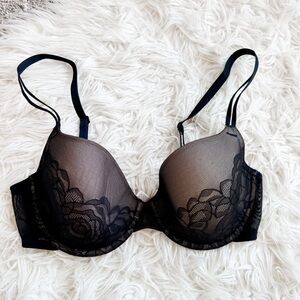 Wacoal Lace Underwire Bra Nude Black Mesh Floral 34D